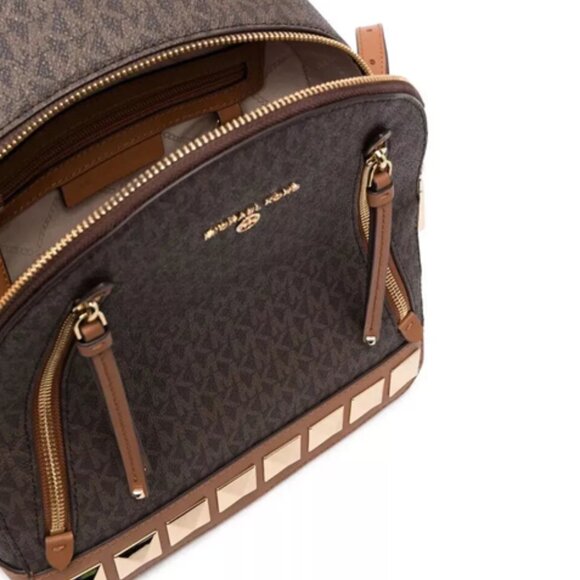 MICHAEL KORS BROOKLYN BACKPACK BROWN LOGO PYRAMID STUD TRAVEL SCHOOL BAG NWT! main image 7